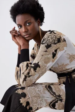 Flash Sale 🥰 Karen Millen Belted Slinky Sparkle Knit Jacquard 👗 Dress - natural 🔥 -Occasionwear Popular Store bkk06090 natural xl 2