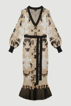 Flash Sale 🥰 Karen Millen Belted Slinky Sparkle Knit Jacquard 👗 Dress - natural 🔥 -Occasionwear Popular Store bkk06090 natural xl 3