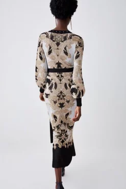 Flash Sale 🥰 Karen Millen Belted Slinky Sparkle Knit Jacquard 👗 Dress - natural 🔥 -Occasionwear Popular Store bkk06090 natural xl 4