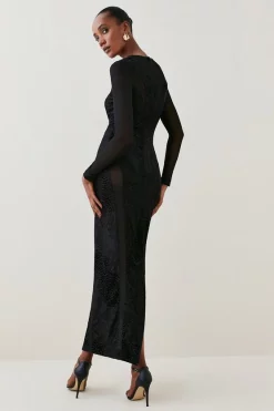 Brand new 😍 Karen Millen Devoure Velvet Lace Detail Jersey Maxi 👗 Dress - black 👏 -Occasionwear Popular Store bkk06093 black xl 2