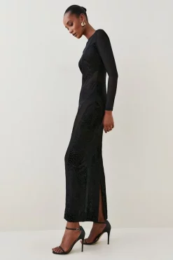 Brand new 😍 Karen Millen Devoure Velvet Lace Detail Jersey Maxi 👗 Dress - black 👏 -Occasionwear Popular Store bkk06093 black xl 4