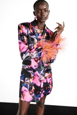 Best Sale 😍 Karen Millen Weston Marble Feather Cuff Blazer Mini 👗 Dress - multi 🎁