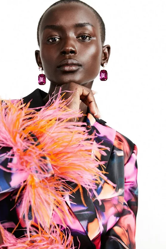 Best Sale 😍 Karen Millen Weston Marble Feather Cuff Blazer Mini 👗 Dress - multi 🎁 7 Best Sale 😍 Karen Millen Weston Marble Feather Cuff Blazer Mini 👗 Dress - multi 🎁 - Image 5