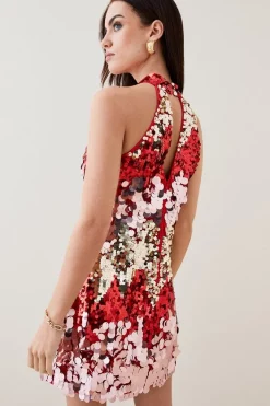 Promo 🎉 Karen Millen Petite Disc Sequin Halter Woven Mini 👗 Dress - red ⌛ -Occasionwear Popular Store bkk06107 red xl 2