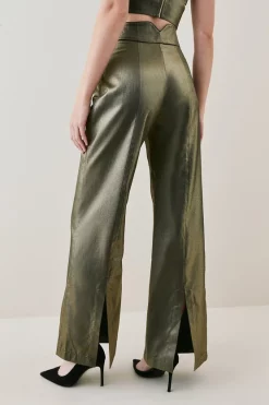 Brand new 👍 Karen Millen Metallic High Waist Split Detail Woven Flare 👏 -Occasionwear Popular Store bkk06123 gold xl 4