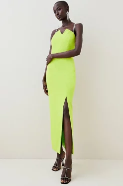 Outlet 💯 Karen Millen Soft Tailored Cross Chain Detail Midi 👗 Dress ⌛