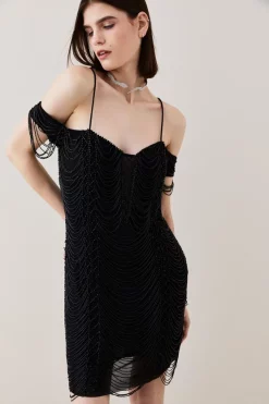 Best reviews of 👏 Karen Millen Draped Jet Beading Bardot Mini 👗 Dress - black ❤️ -Occasionwear Popular Store bkk06132 black xl 1