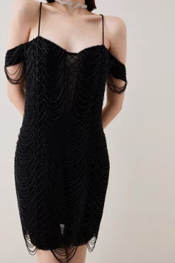 Best reviews of 👏 Karen Millen Draped Jet Beading Bardot Mini 👗 Dress - black ❤️ -Occasionwear Popular Store bkk06132 black xl 3