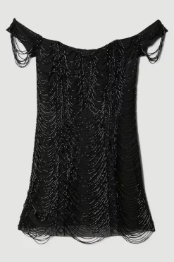 Best reviews of 👏 Karen Millen Draped Jet Beading Bardot Mini 👗 Dress - black ❤️ -Occasionwear Popular Store bkk06132 black xl 4