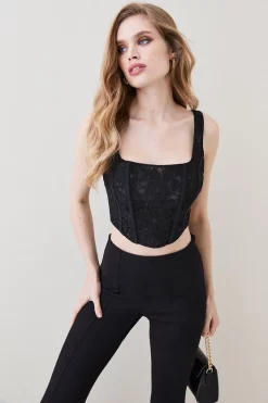 Best Pirce 😍 Karen Millen Corded Lace And Mesh Panelled Woven Corset - black 🌟
