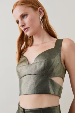 Cheapest 🎉 Karen Millen Metallic Corset Crop Top ⭐