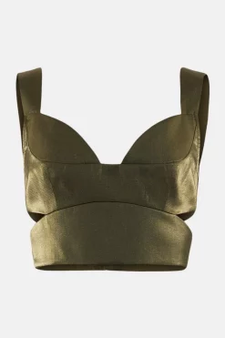 Cheapest 🎉 Karen Millen Metallic Corset Crop Top ⭐ -Occasionwear Popular Store bkk06137 gold xl 3
