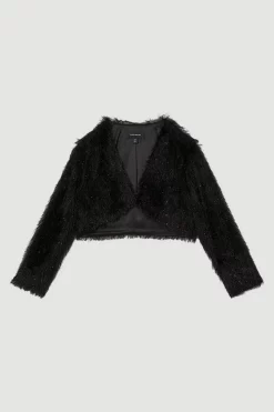 New 😉 Karen Millen Woven Tassel Crop Jacket 🔔 -Occasionwear Popular Store bkk06141 black xl 3