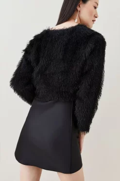 New 😉 Karen Millen Woven Tassel Crop Jacket 🔔 -Occasionwear Popular Store bkk06141 black xl 4