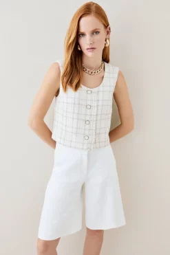 Flash Sale 🤩 Karen Millen Sparkle Tweed Button Crop Top - ivory 💯