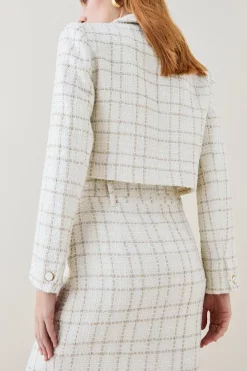 Hot Sale 🔔 Karen Millen Sparkle Tweed Pocket Trophy Jacket - ivory 🤩 -Occasionwear Popular Store bkk06146 ivory xl 2