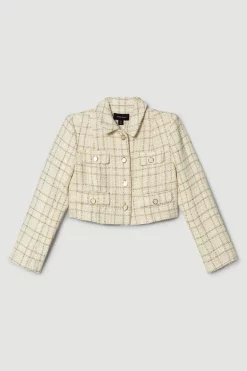 Hot Sale 🔔 Karen Millen Sparkle Tweed Pocket Trophy Jacket - ivory 🤩 -Occasionwear Popular Store bkk06146 ivory xl 3