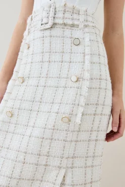 Discount 👏 Karen Millen Sparkle Tweed Button Pencil 👗 Skirt - ivory 🔔 -Occasionwear Popular Store bkk06147 ivory xl 2
