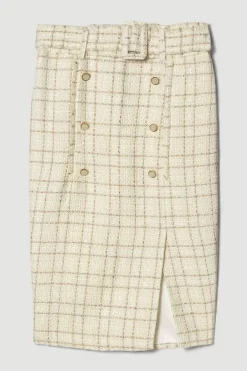 Discount 👏 Karen Millen Sparkle Tweed Button Pencil 👗 Skirt - ivory 🔔 -Occasionwear Popular Store bkk06147 ivory xl 3