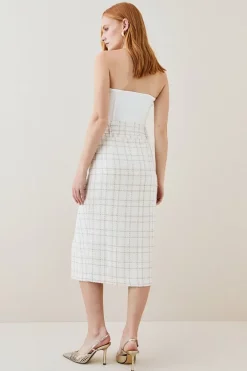 Discount 👏 Karen Millen Sparkle Tweed Button Pencil 👗 Skirt - ivory 🔔 -Occasionwear Popular Store bkk06147 ivory xl 4
