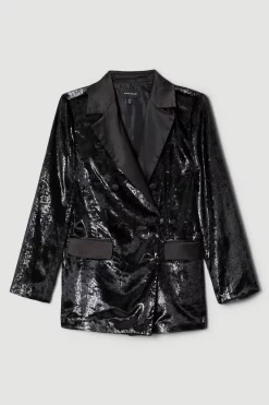 Deals 🎉 Karen Millen Slinky Velvet Tailored Double Breasted Jacket - black 💯 -Occasionwear Popular Store bkk06148 black xl 3