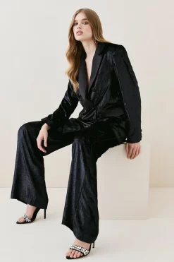 Best deal 😉 Karen Millen Slinky Velvet Wide Leg Tailored Trouser - black 👏 -Occasionwear Popular Store bkk06149 black xl 2