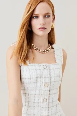 Deals 🧨 Karen Millen Sparkle Tweed Square Neck Pencil Midi 👗 Dress - ivory 🎁 -Occasionwear Popular Store bkk06150 ivory xl 1