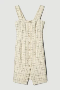 Deals 🧨 Karen Millen Sparkle Tweed Square Neck Pencil Midi 👗 Dress - ivory 🎁 -Occasionwear Popular Store bkk06150 ivory xl 3