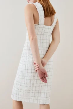 Deals 🧨 Karen Millen Sparkle Tweed Square Neck Pencil Midi 👗 Dress - ivory 🎁 -Occasionwear Popular Store bkk06150 ivory xl 4