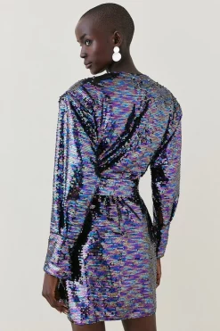 Brand new ✔️ Karen Millen Sequin Drape Wrap Mini 👗 Dress - green 🧨 -Occasionwear Popular Store bkk06151 green xl 2