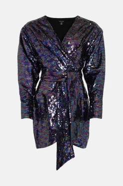 Brand new ✔️ Karen Millen Sequin Drape Wrap Mini 👗 Dress - green 🧨 -Occasionwear Popular Store bkk06151 green xl 3