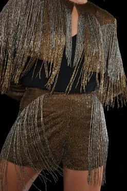 Outlet ⭐ Karen Millen Embelished Fringed Metallic Woven Jacket - copper 😍 -Occasionwear Popular Store bkk06160 copper xl 2