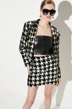 Coupon 🤩 Karen Millen Houndstooth Sequin Mini 👗 Skirt - mono ⌛