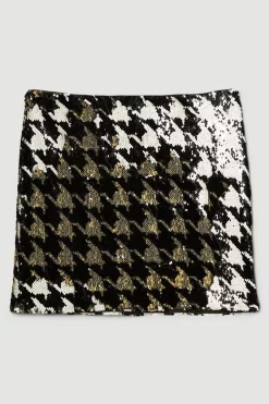 Coupon 🤩 Karen Millen Houndstooth Sequin Mini 👗 Skirt - mono ⌛ -Occasionwear Popular Store bkk06162 mono xl 3