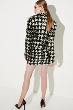 Coupon 🤩 Karen Millen Houndstooth Sequin Mini 👗 Skirt - mono ⌛ -Occasionwear Popular Store bkk06162 mono xl 4