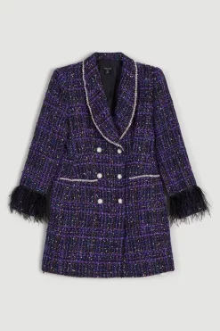 New 😉 Karen Millen Boucle Sparkle Diamante And Feather Tux Mini 👗 Dress - purple 💯 -Occasionwear Popular Store bkk06179 purple xl 3