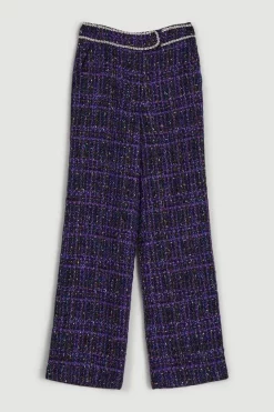 Best Sale 🎁 Karen Millen Boucle Sparkle Diamante Trim Wide Leg Trouser - purple 🎁 -Occasionwear Popular Store bkk06180 purple xl 3
