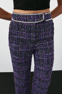 Best Sale 🎁 Karen Millen Boucle Sparkle Diamante Trim Wide Leg Trouser - purple 🎁 -Occasionwear Popular Store bkk06180 purple xl 4