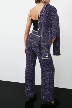 Best Sale 🎁 Karen Millen Boucle Sparkle Diamante Trim Wide Leg Trouser - purple 🎁 -Occasionwear Popular Store bkk06180 purple xl 5