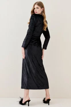Hot Sale 💯 Karen Millen Slinky Velvet Sleeved Maxi 👗 Dress - black 💯 -Occasionwear Popular Store bkk06182 black xl 2
