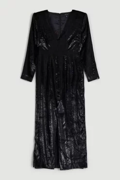 Hot Sale 💯 Karen Millen Slinky Velvet Sleeved Maxi 👗 Dress - black 💯 -Occasionwear Popular Store bkk06182 black xl 3