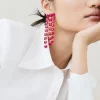 Flash Sale 🤩 Karen Millen Gold Plated Diamante Hanging Earrings - fuchsia 🔥 -Occasionwear Popular Store bkk06186 fuchsia xl