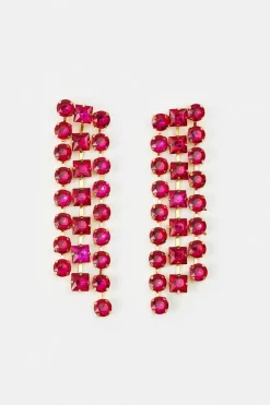 Flash Sale 🤩 Karen Millen Gold Plated Diamante Hanging Earrings - fuchsia 🔥 -Occasionwear Popular Store bkk06186 fuchsia xl 1