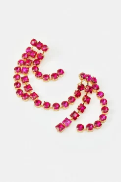 Flash Sale 🤩 Karen Millen Gold Plated Diamante Hanging Earrings - fuchsia 🔥 -Occasionwear Popular Store bkk06186 fuchsia xl 2