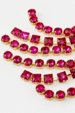 Flash Sale 🤩 Karen Millen Gold Plated Diamante Hanging Earrings - fuchsia 🔥 -Occasionwear Popular Store bkk06186 fuchsia xl 3