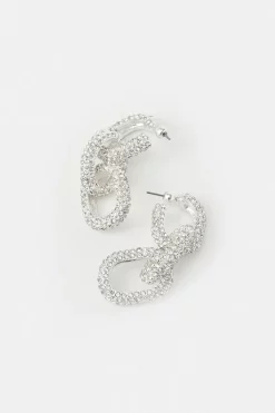 Cheapest 🎉 Karen Millen Silver Plated Chain Linked Diamante Earrings 🤩 -Occasionwear Popular Store bkk06189 silver xl 2