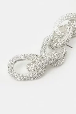 Cheapest 🎉 Karen Millen Silver Plated Chain Linked Diamante Earrings 🤩 -Occasionwear Popular Store bkk06189 silver xl 3