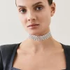 Cheap ❤️ Karen Millen Silver Plated Diamante Choker Necklace ⭐ -Occasionwear Popular Store bkk06191 silver xl