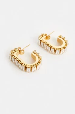 Coupon 😉 Karen Millen Gold Plated Rectangle Diamante Hoop Earrings ✨ -Occasionwear Popular Store bkk06192 gold xl 2