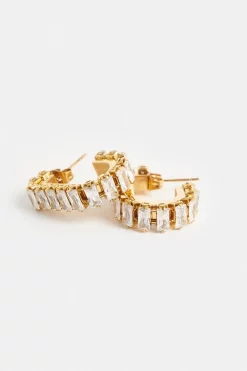 Coupon 😉 Karen Millen Gold Plated Rectangle Diamante Hoop Earrings ✨ -Occasionwear Popular Store bkk06192 gold xl 3
